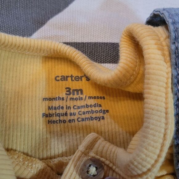 Carters size 3 months jean dress yellow short sleeve onesie outfit - Picture 2 of 2